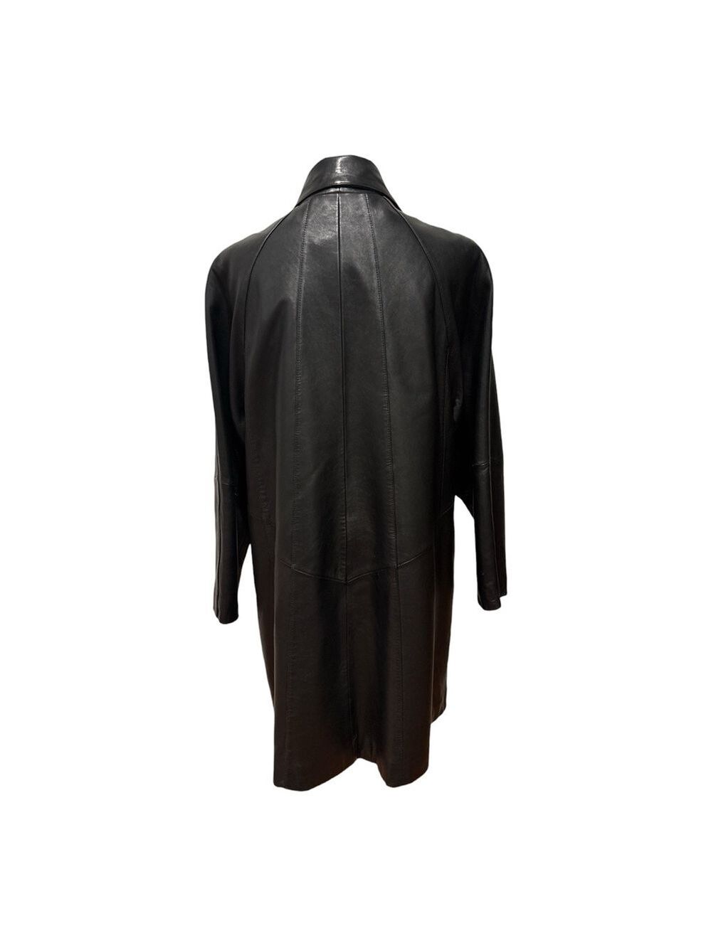 80s COLDWATER CREEK SOFT LEATHER BLACK CONCEALED BUTTON STOLLER COAT SZ XL - Picture 8 of 10